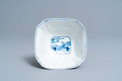 A Chinese square blue and white bowl, Chenghua mark, Kangxi