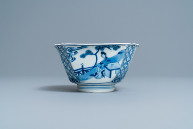 Een vierkante Chinese blauw-witte kom, Chenghua merk, Kangxi
