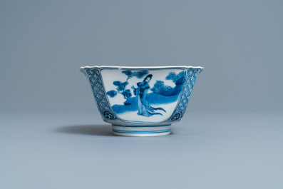 A Chinese square blue and white bowl, Chenghua mark, Kangxi