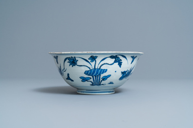A Chinese blue and white 'mandarin ducks' bowl, Chenghua mark, Wanli