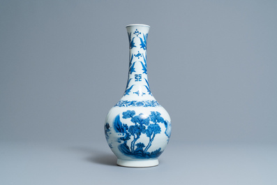 A Chinese blue and white bottle vase, Transitional period
