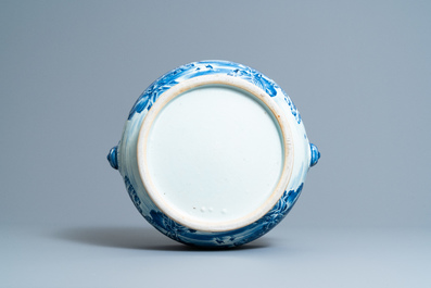 A large Chinese blue and white 'landscape' censer, Qianlong