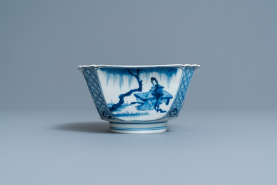 A Chinese square blue and white bowl, Chenghua mark, Kangxi