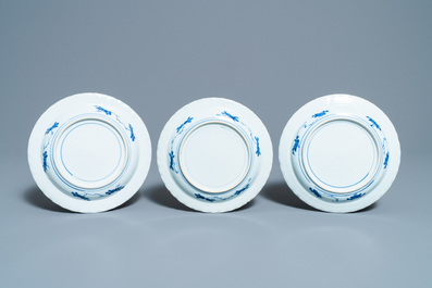 Six Chinese blue and white 'Scheveningen' plates, Kangxi