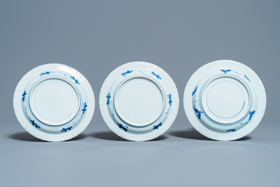 Six Chinese blue and white 'Scheveningen' plates, Kangxi
