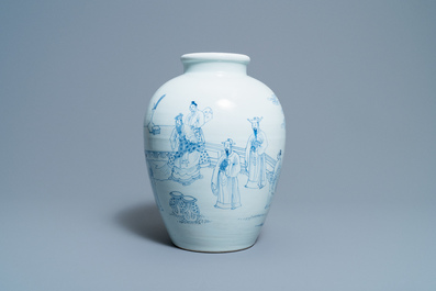 A Chinese blue and white vase with scholars in a landscape, Yongzheng