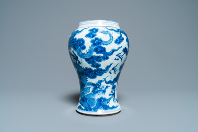 A Chinese blue and white 'dragons' vase, Kangxi