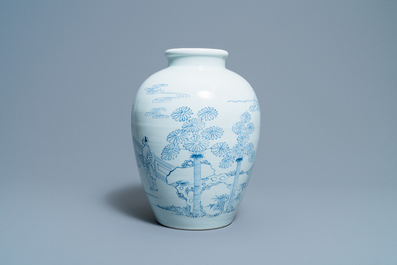 A Chinese blue and white vase with scholars in a landscape, Yongzheng