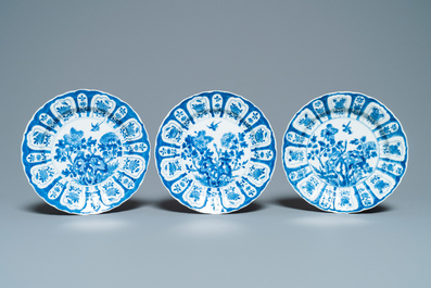Six Chinese blue and white plates with floral design, Chenghua mark, Kangxi