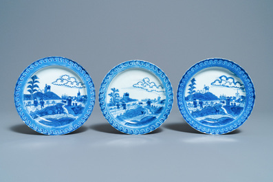 Six Chinese blue and white 'Scheveningen' plates, Kangxi