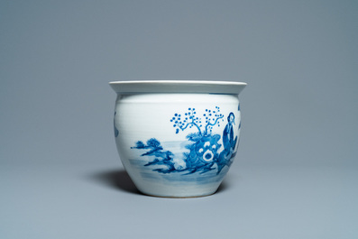 A Chinese blue and white jardini&egrave;re and two famille verte bowls, 19/20th C.