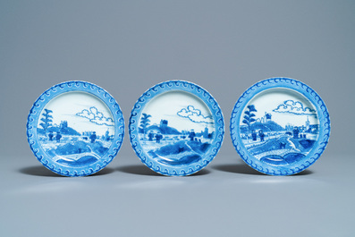 Six Chinese blue and white 'Scheveningen' plates, Kangxi