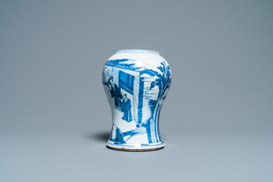 A Chinese blue and white vase with a figurative scene, Kangxi