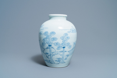 A Chinese blue and white vase with scholars in a landscape, Yongzheng