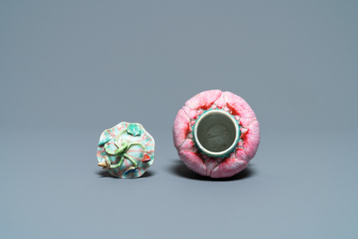 A Chinese famille rose 'lotus' tea caddy and cover, Yongzheng