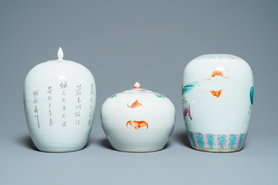 Zes Chinese famille rose en verte vazen, 19/20e eeuw