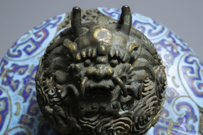 A large Chinese cloisonn&eacute; tripod censer and cover, Qianlong