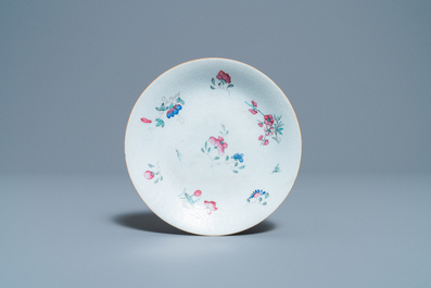 Eight Chinese famille rose and iron-red covered bowls with two stands, 19th C.