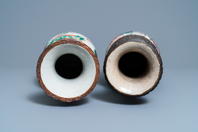 Two Chinese Nanking famille rose crackle-glazed vases, 19th C.