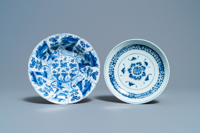Six Chinese blue and white dishes and plates, Kangxi and later