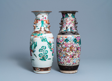 Two Chinese Nanking famille rose crackle-glazed vases, 19th C.