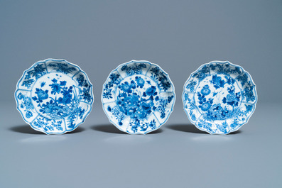 Six Chinese blue and white cups and saucers, Kangxi
