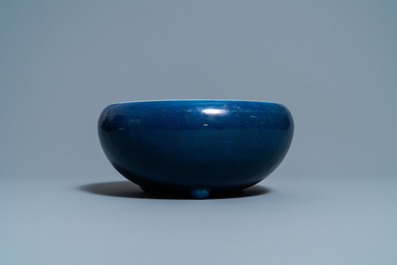 A Chinese monochrome blue censer and a white slip-decorated celadon vase, 18/19th C.