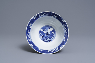 A Chinese blue and white 'dragon' bowl, Kangxi