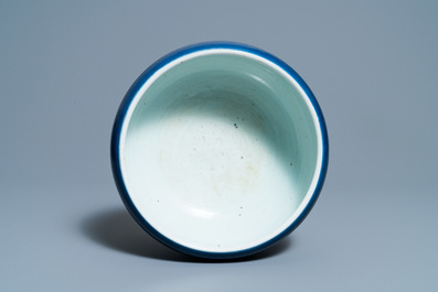 A Chinese monochrome blue censer and a white slip-decorated celadon vase, 18/19th C.