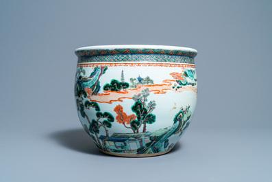 A Chinese famille verte fishbowl, 19th C.