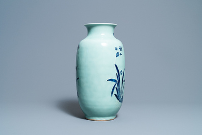 A Chinese blue and white celadon-ground vase, Qianlong