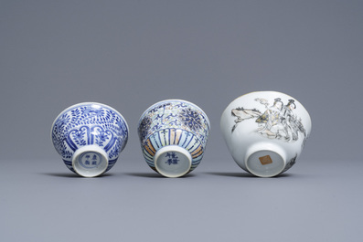 Een diverse collectie Chinees famille rose en blauw-wit porselein, 19/20e eeuw