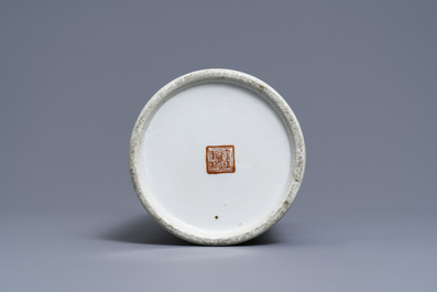 A reticulated Chinese famille rose '100 boys' hat stand, Qianlong mark, 19th C.