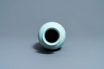 A Chinese monochrome blue censer and a white slip-decorated celadon vase, 18/19th C.