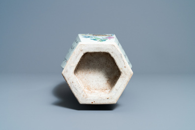 A Chinese hexagonal qianjiang cai vase, 19th C.