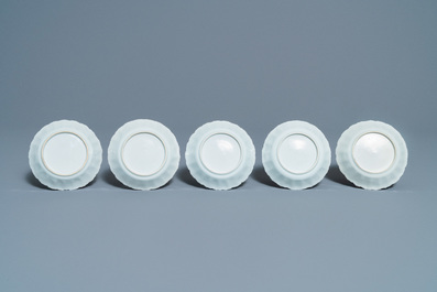 Five Chinese Imari-style cups and saucers, Kangxi