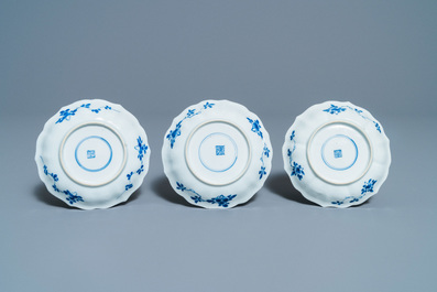 Six Chinese blue and white cups and saucers, Kangxi