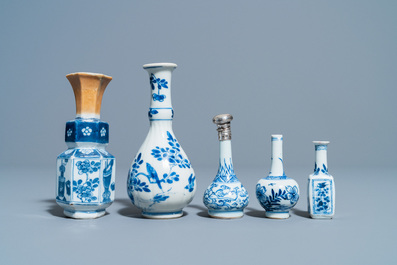 Six Chinese blue and white vases, Kangxi
