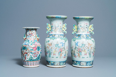 Drie Chinese famille rose vazen, 19e eeuw