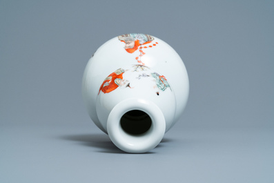 A Chinese polychrome double gourd vase with a goat shepherd, Qianlong mark, Republic