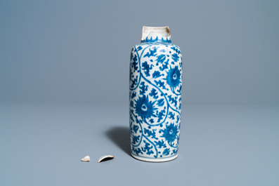 Five Chinese blue and white vases, Kangxi and later