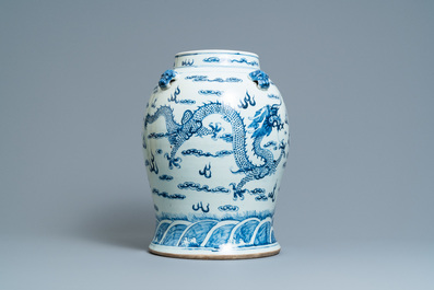A Chinese blue and white 'dragon' vase, 19th C.