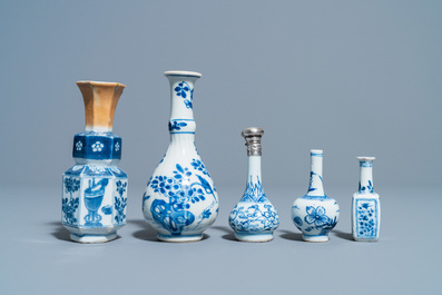 Six Chinese blue and white vases, Kangxi