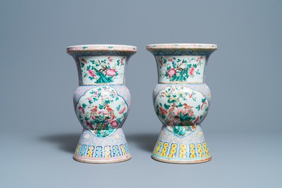 A pair of Chinese famille rose spittoons for the Straits or Peranakan market, 19th C.