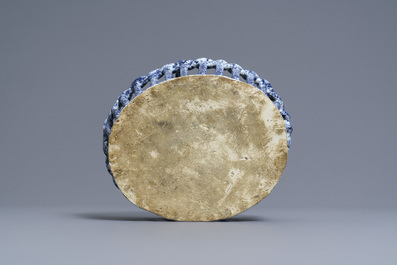 A rare Dutch Delft blue and white reticulated basket, 18th C.