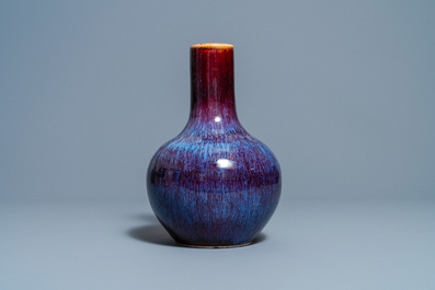 A Chinese flamb&eacute;-glazed bottle vase, 19th C.