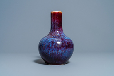 A Chinese flamb&eacute;-glazed bottle vase, 19th C.
