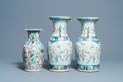 Drie Chinese famille rose vazen, 19e eeuw