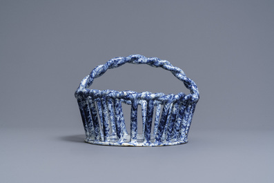 A rare Dutch Delft blue and white reticulated basket, 18th C.