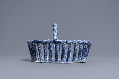 A rare Dutch Delft blue and white reticulated basket, 18th C.